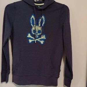 Psycho Bunny Navy Blue Hoodie with Vibrant Bunny Design. XXS